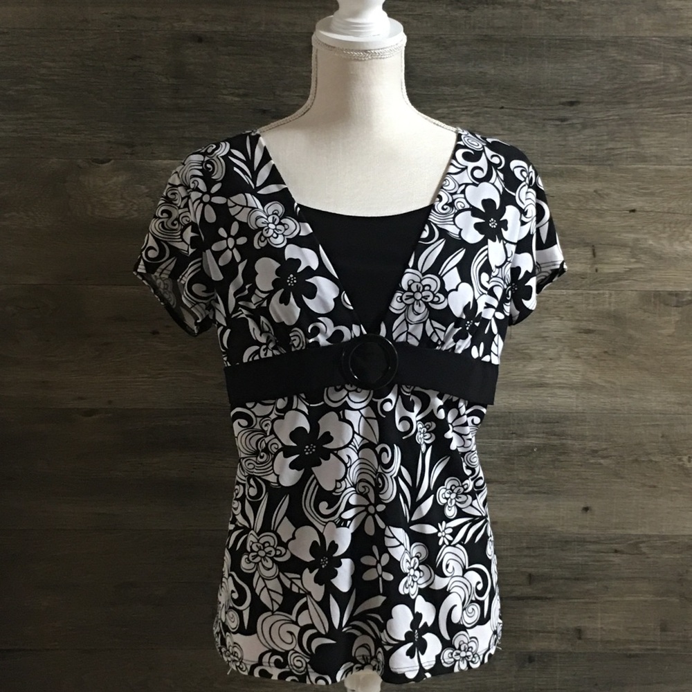 Black and White Floral Christine Gerard Blouse